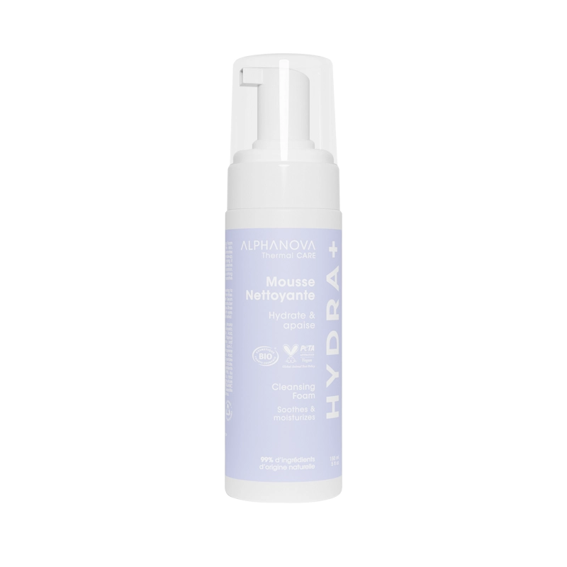Mousse-nettoyante-blanc-.webp Alphanova Mousse Nettoyante Apaisante HYDRA+ – Image 1